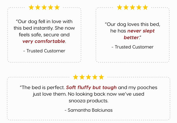 5-star customer reviews on the snooza calming cuddler