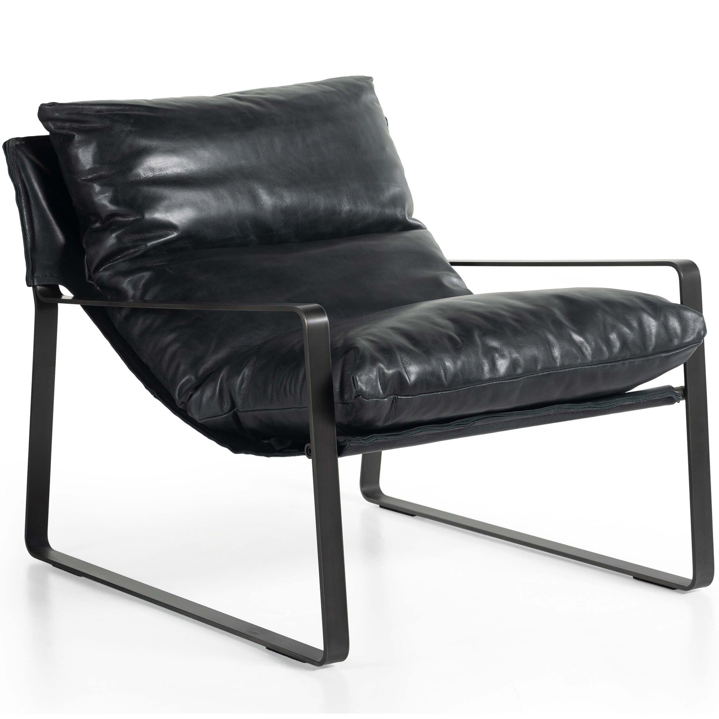 Image of Emmett Leather Sling Chair, Dakota Black