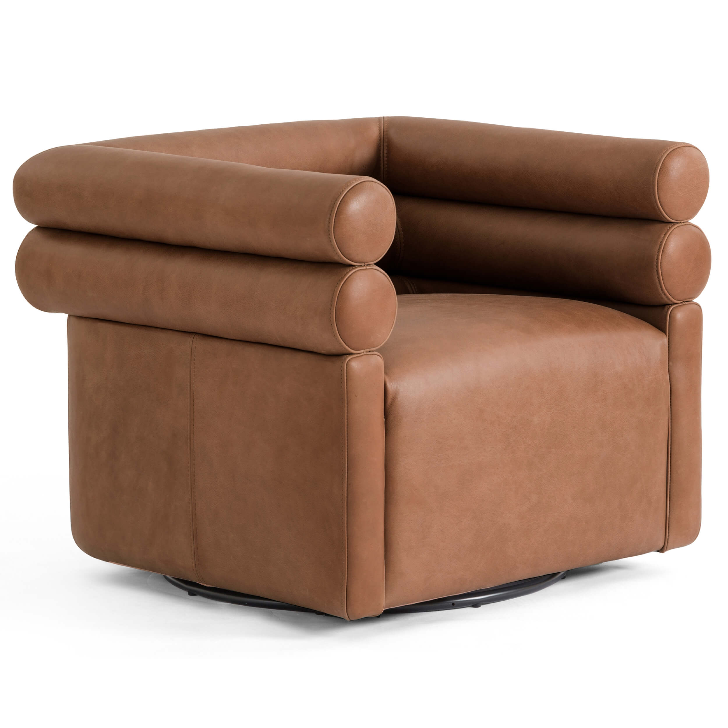 Image of Evie Leather Swivel Chair, Palermo Cognac