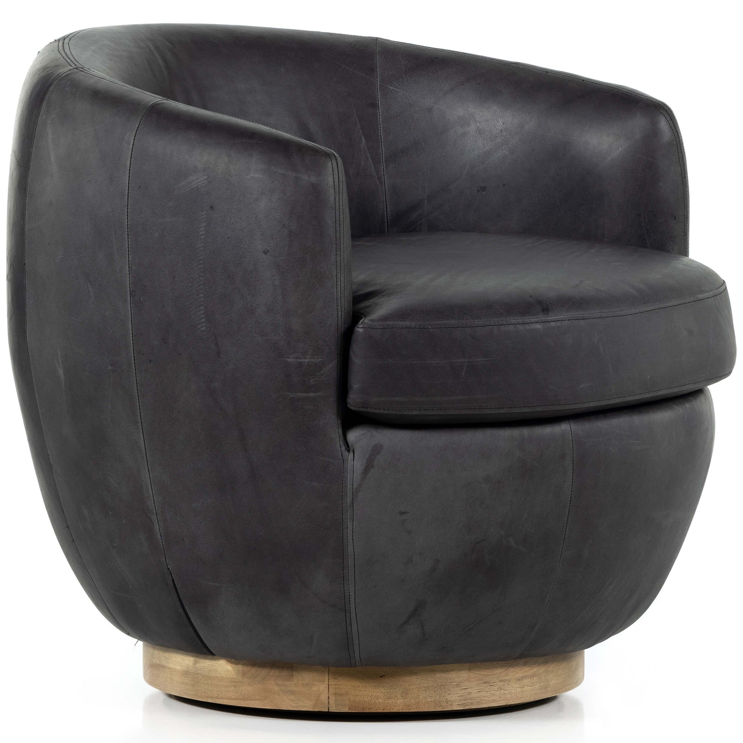 Image of Rhiannon Leather Swivel Chair, Heirloom Charcoal