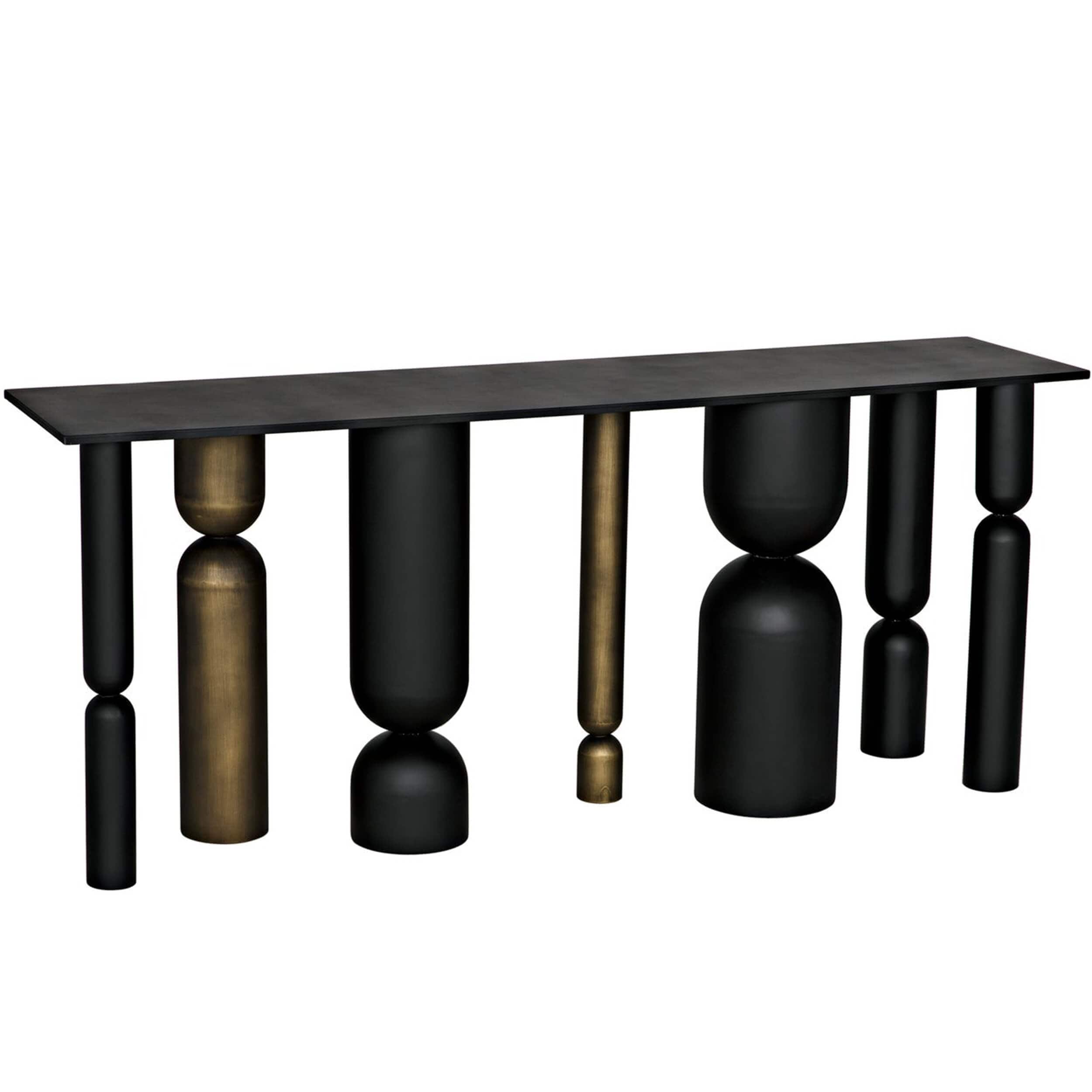 Image of Figaro Console, Matte Black Steel and Aged Brass Finish