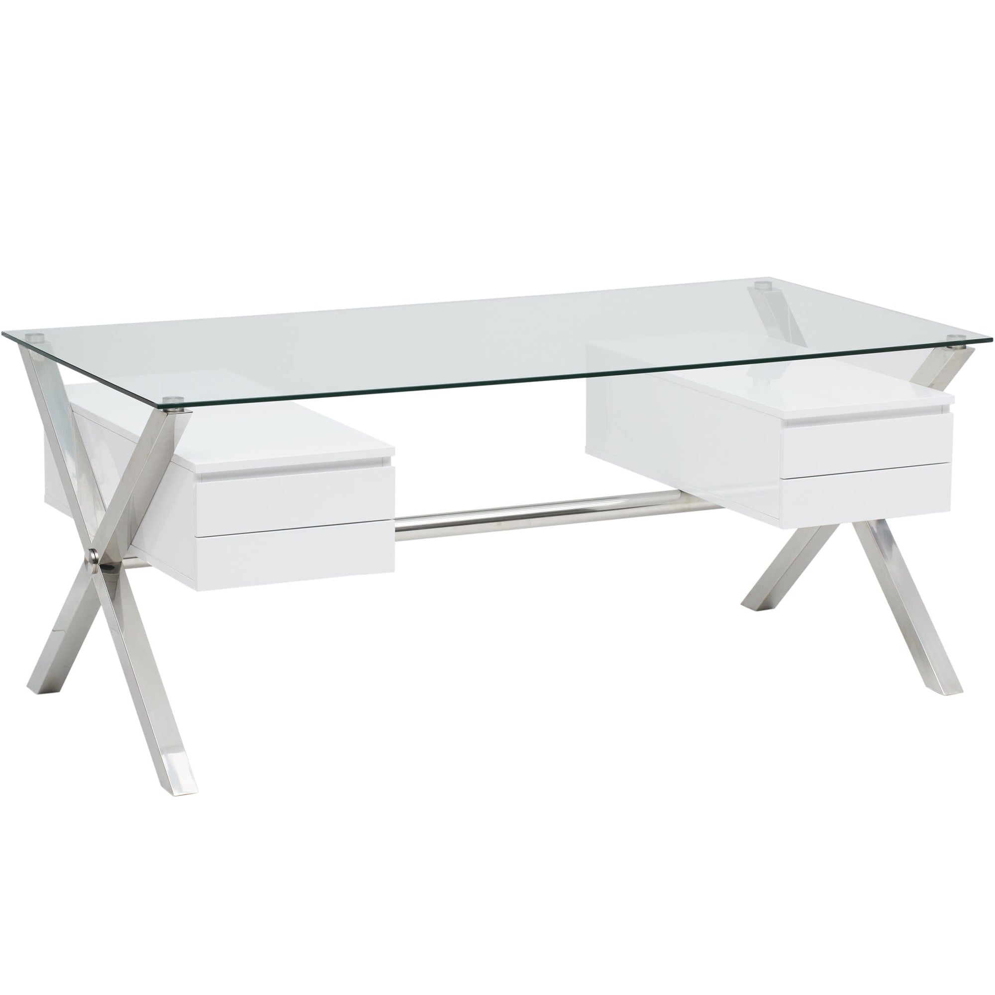 Beverly Large Desk White Polished Stainless Base High Fashion Home