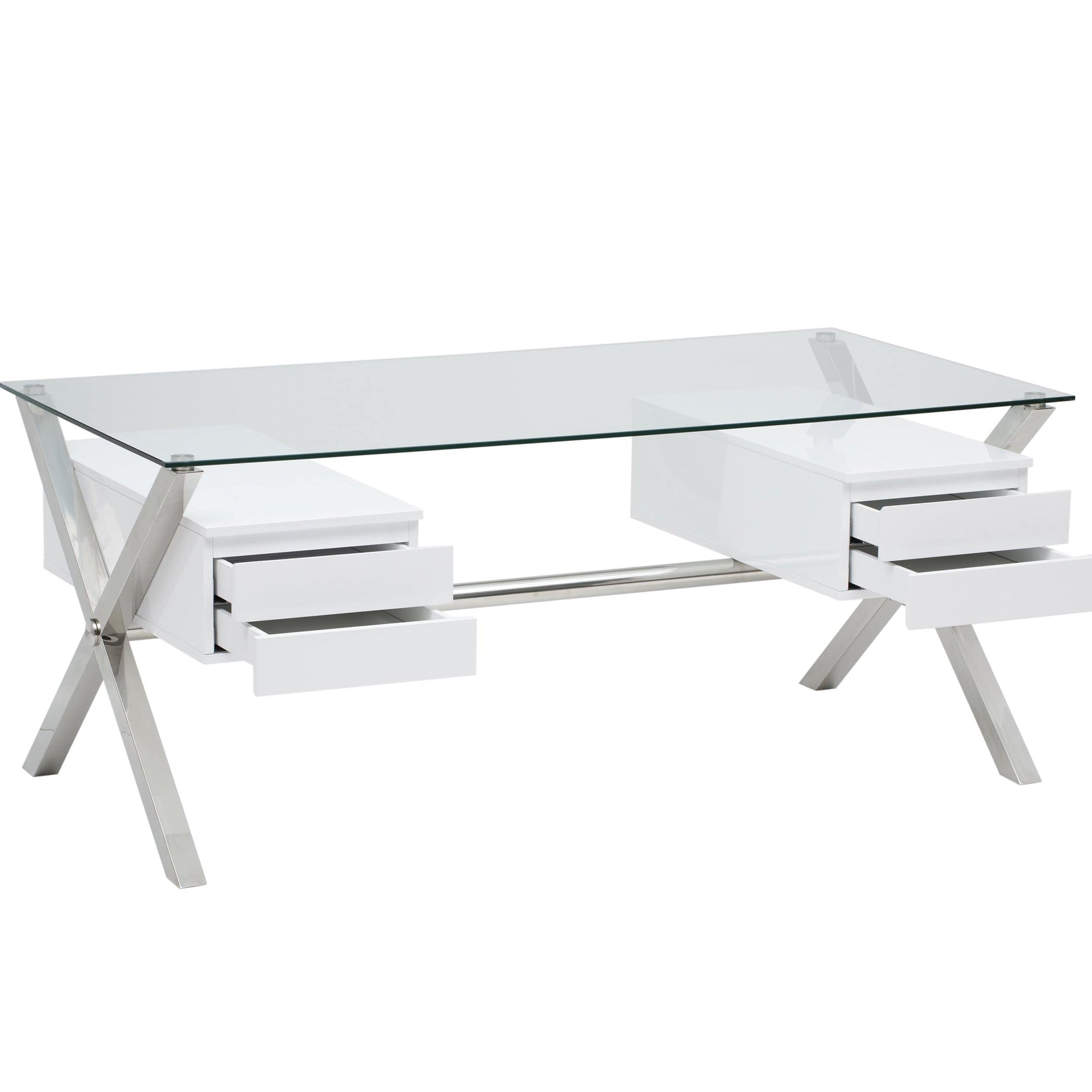 Beverly Large Desk White Polished Stainless Base High Fashion Home
