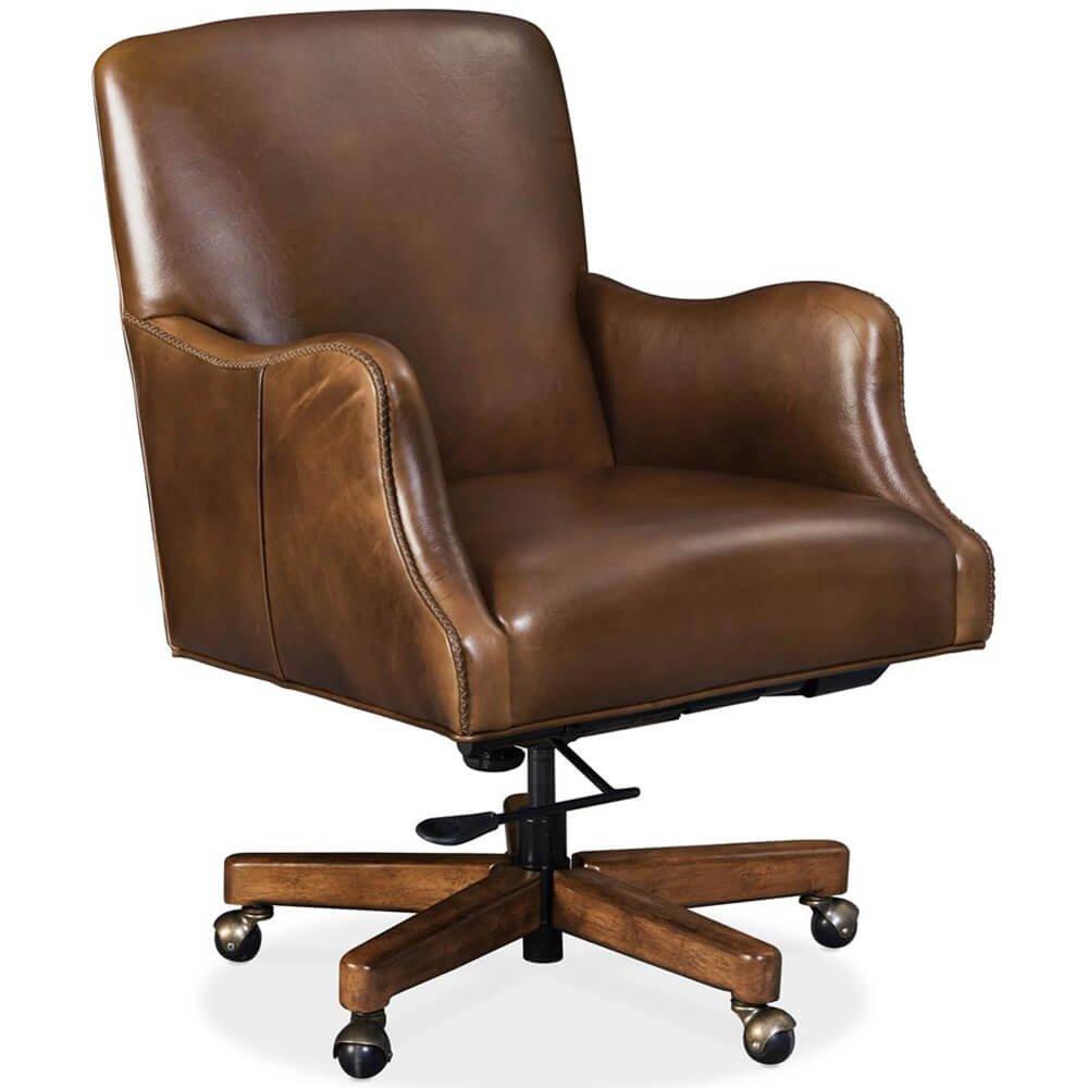 Camel Color Office Chair - It showcases a modified wingback design with