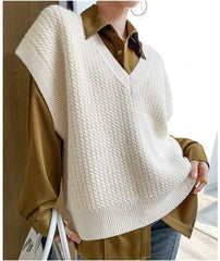 Fan Winter Women Sweaters Pullovers Sleeveless Vest Knitting Vintage Oversize Wild Knitwear Tops