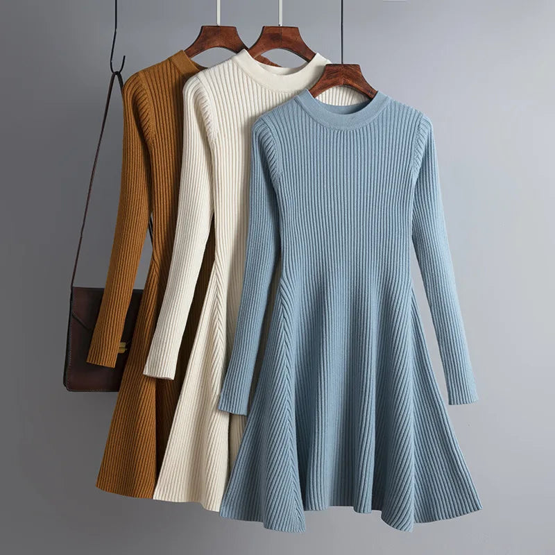 Basic autumn winter short thick sweater dress elegant knit dress women slim mini dress Female chic knit sexy dress