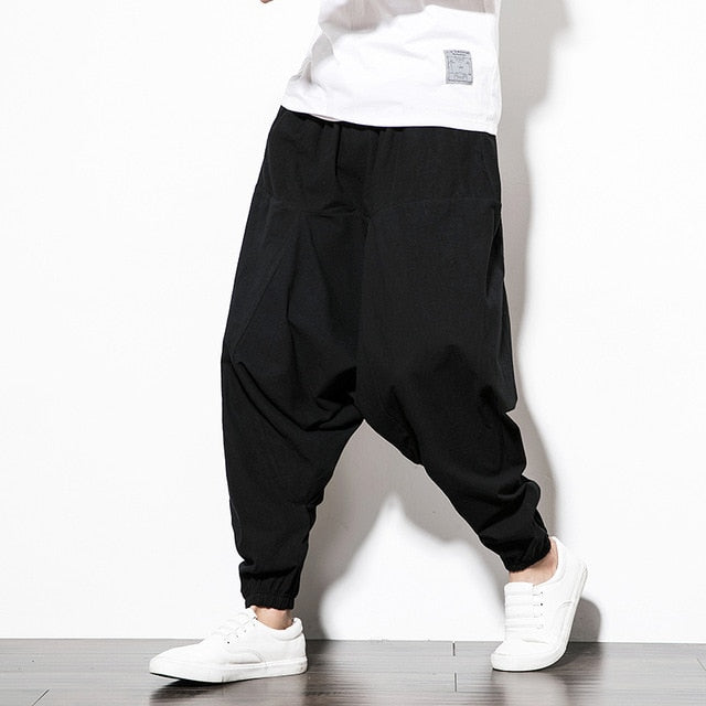 Cotton Harem Pants Men Streetwear Joggers Baggy Drop-crotch Casual Tro ...