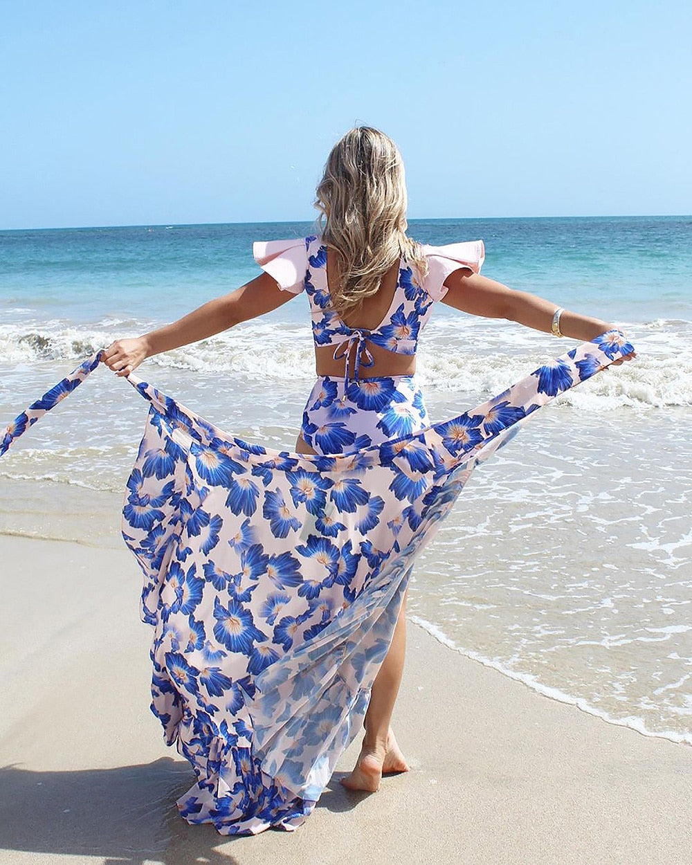 New Bikini Beach Skirt Tunics for Beach Long Leaves Print Bikini Cover ...