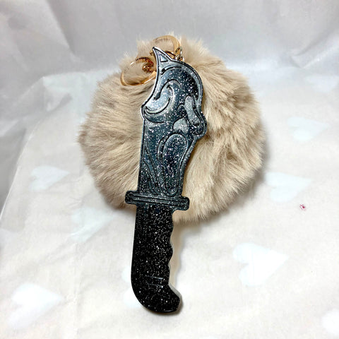 Black Glitter Ghost Face Poof Keychain