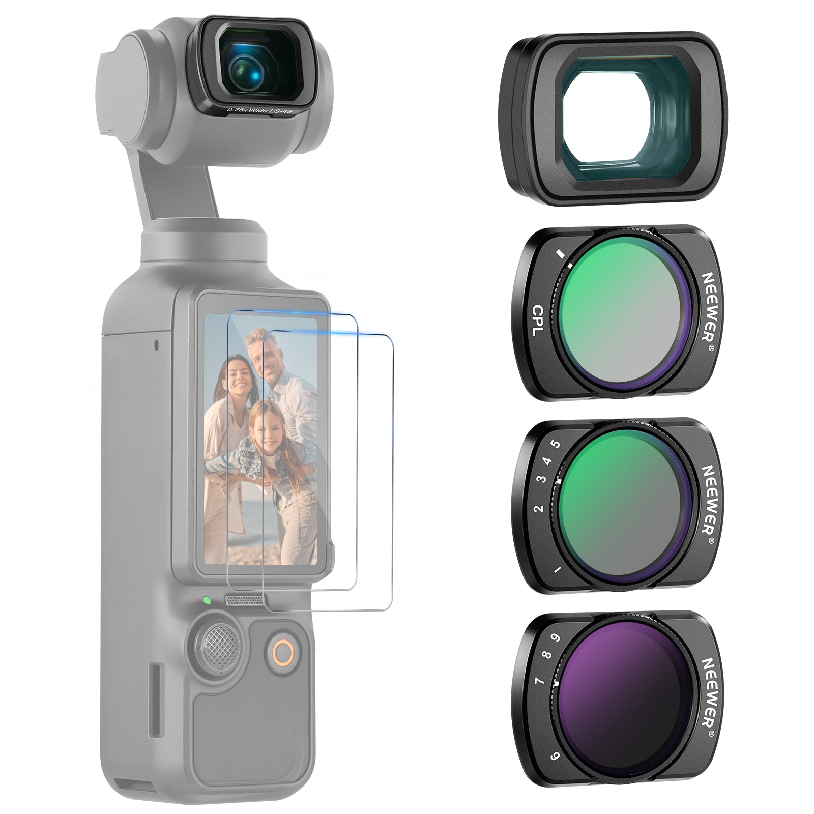 NEEWER FL-B15 Variable ND Filter Set with 0.75X Wide Angle Lens for DJI Osmo Pocket 3