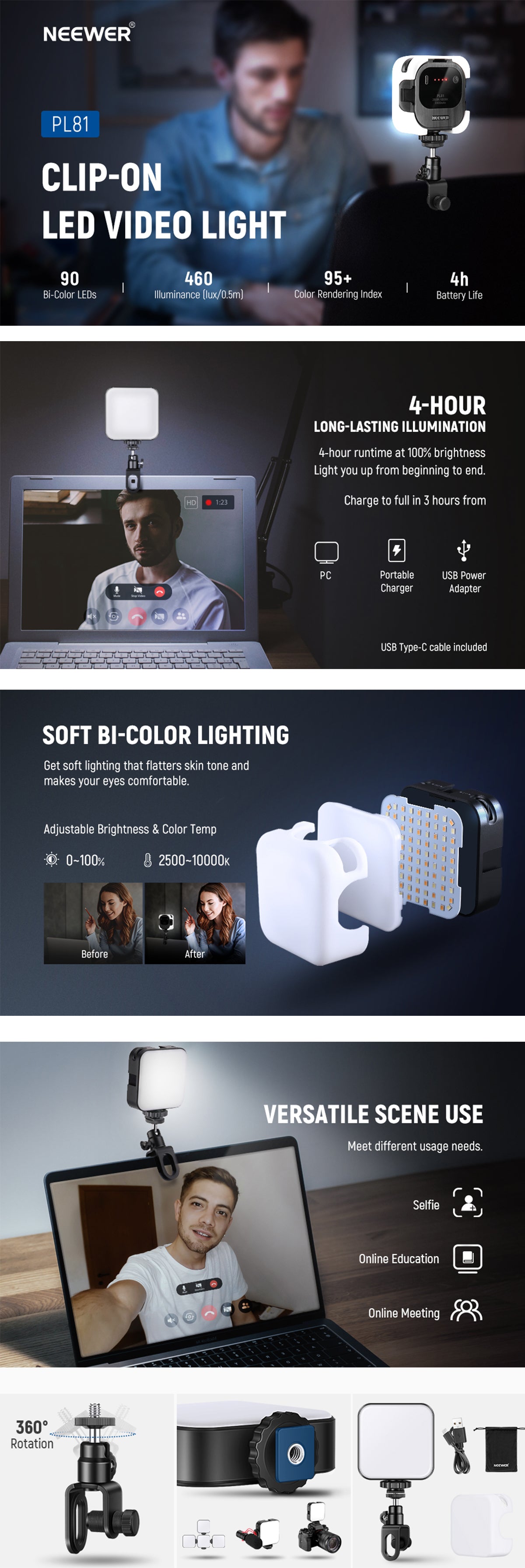 Introducing the NEEWER PL81 Clip On Light Selfie Light for Phone