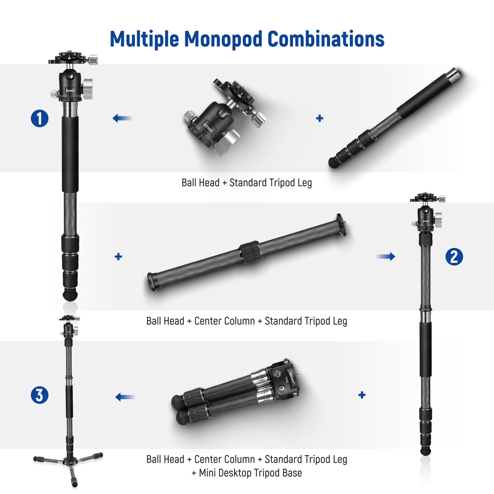 Neewer Extendable Camera Monopod with Detachable and Foldable Stand Base:  Aluminium Alloy, Height 52-168 cm for Nikon Sony DSLR; 5 kg Load Capacity