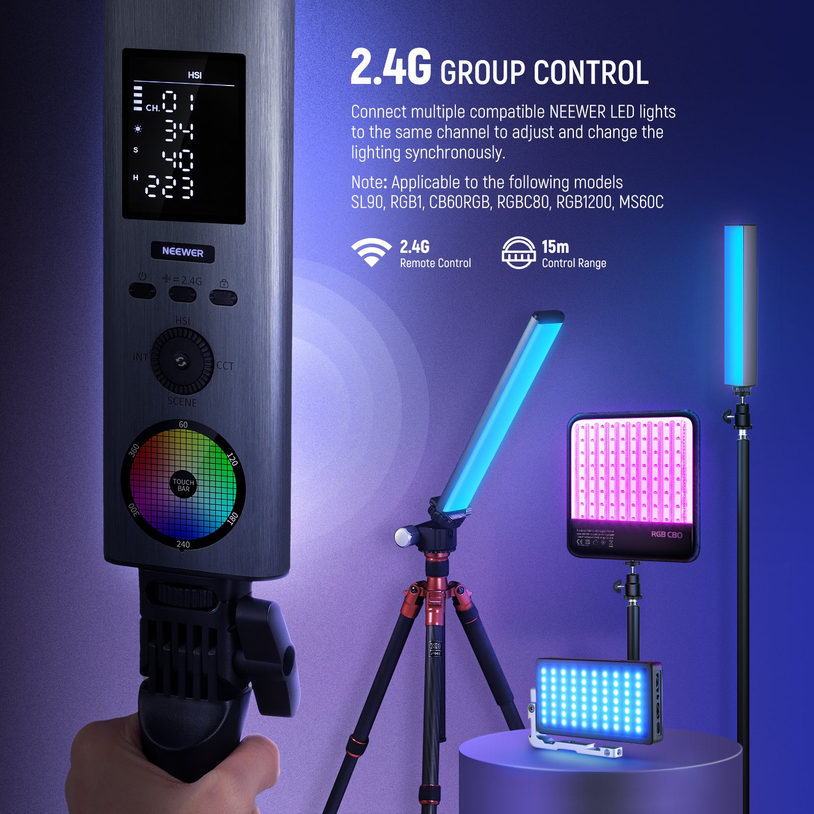 Neewer BH-20RGB-2.4G 2-Pack Remote Control RGB LED Light Stick Kit -  CameraStuff