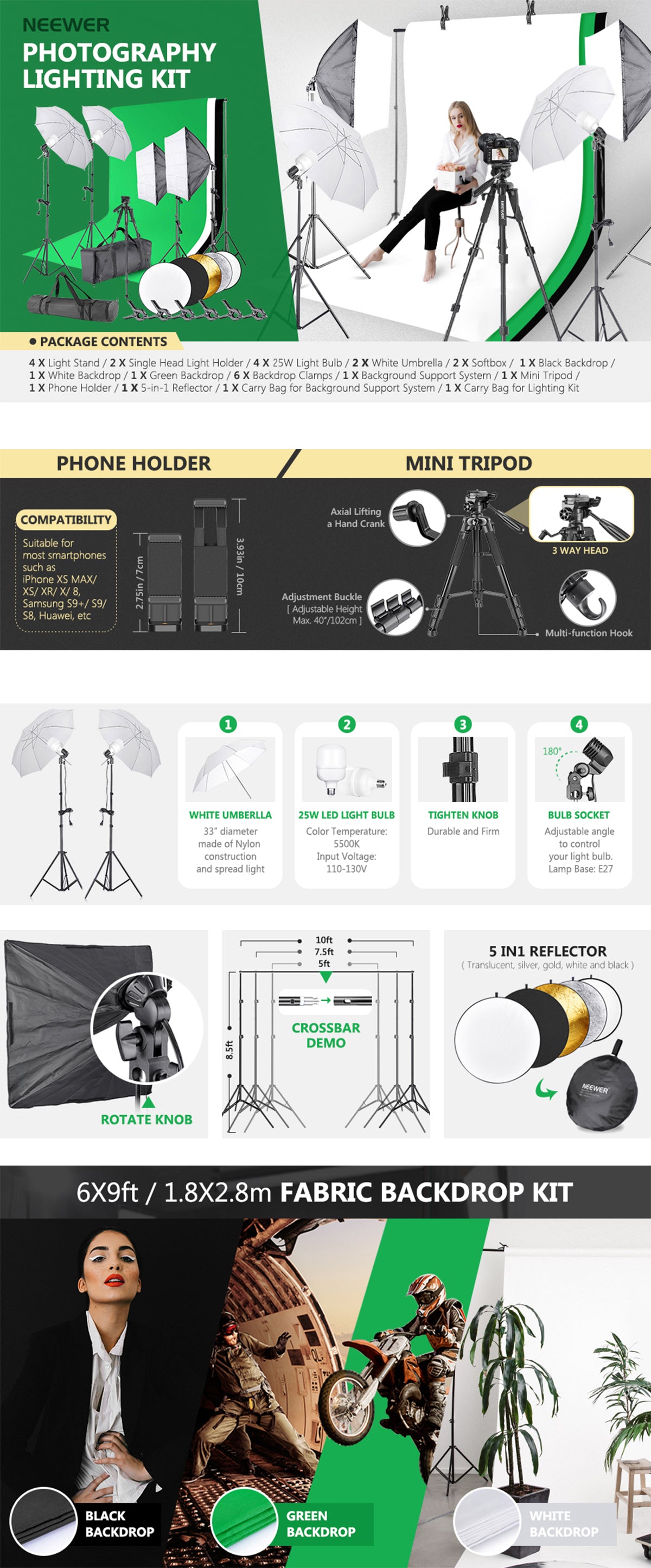 NEEWER 2 x 3M/7 x10FT Background Support System - NEEWER