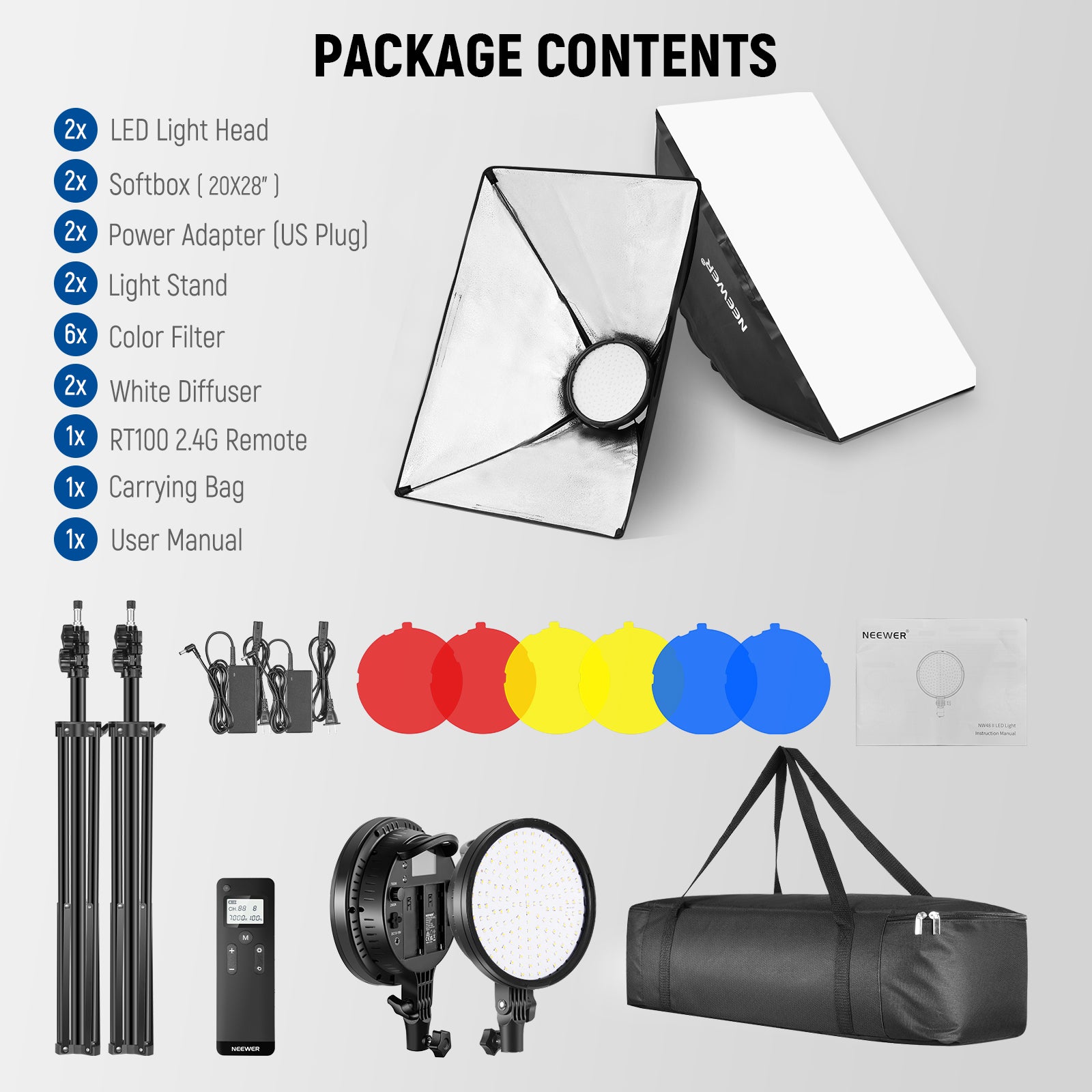 NEEWER Photo Studio Light Box, 20 x 20 Shooting Light Tent with Adjustable  Brightness, Foldable and Portable Tabletop Photography Lighting Kit with 80  LED Lights and 4 Colored Backdrops