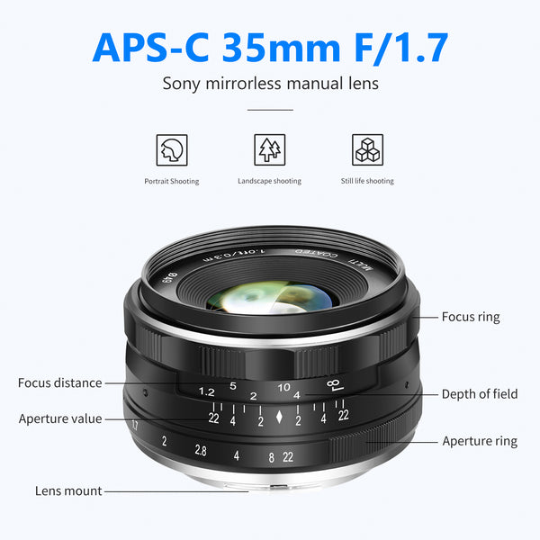 Neewer 35mm F/1.7 Large Aperture Manual Prime Fixed Lens APS-C for Sony