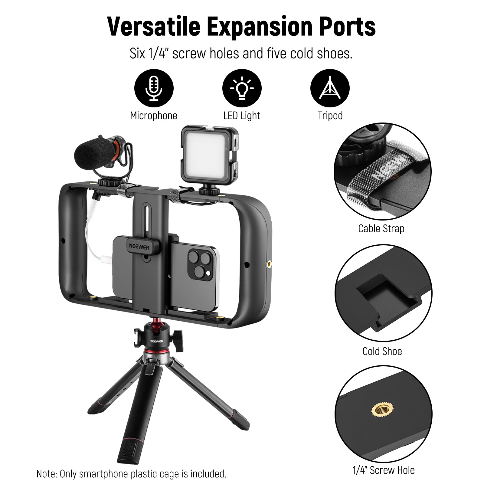 NEEWER Support vidéo pour téléphone Portable - Cage stabilisatrice avec  Griffe et Filetage 1/4 - Compatible avec iPhone 14 Plus/Pro Max 13  Mini/Pro Max X XS Max XR Android : : High-Tech