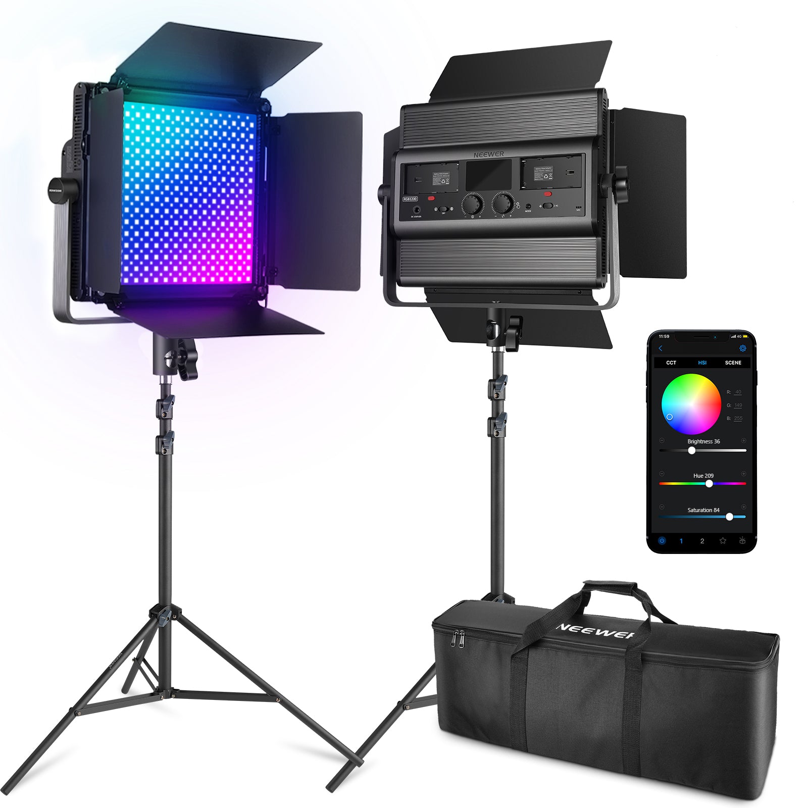  NEEWER Upgraded 660 PRO II RGB LED Video Light with App  Control&Stand Kit, 2 Pack Constant 50W No Color Shift/1% Precise Min  Dimming/360° RGB/CRI97+/3200K~5600K for Game Streaming  Photography 