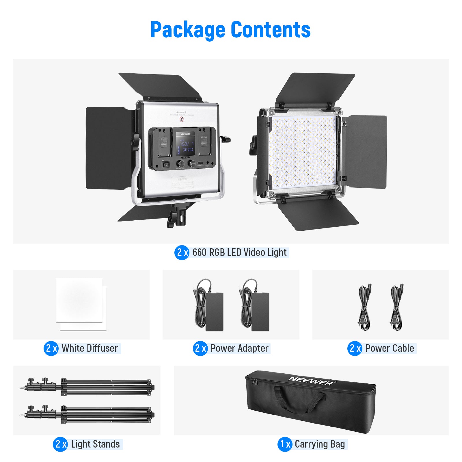 Neewer Bi-Color Video LED 2-Light Kit with Stands 66600536 B&H
