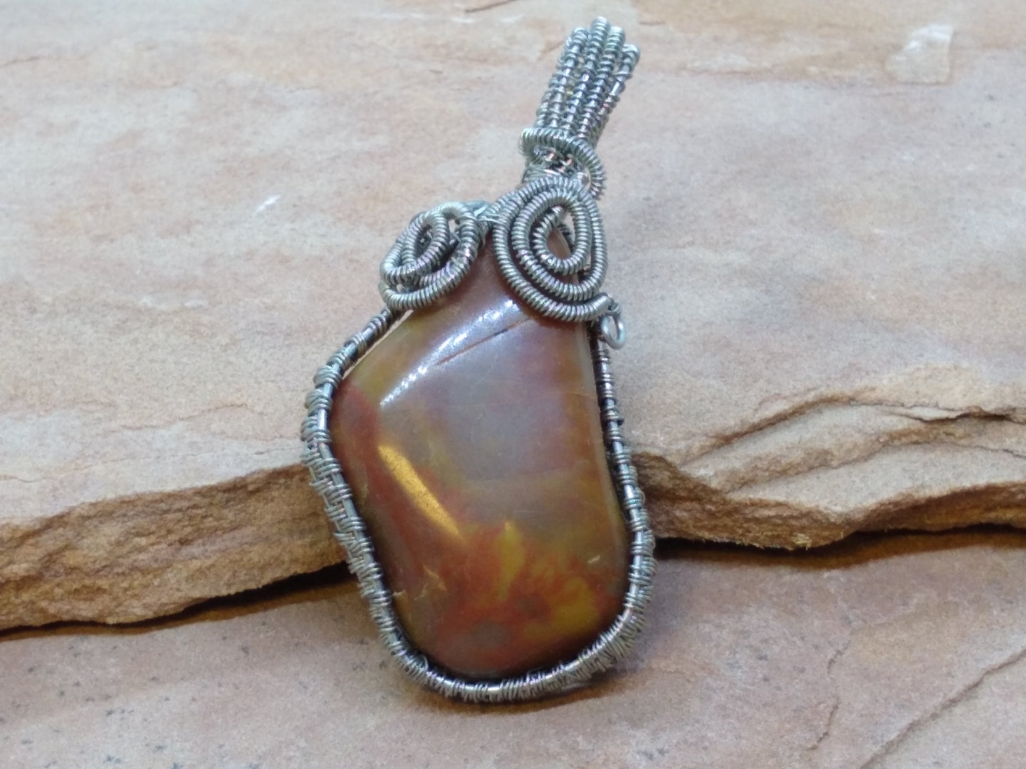 CD0282 ~ Free Formed Wire Wrapped Mookaite Jasper Nugget Pendant
