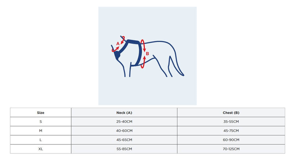 Weatherbeeta Antipull dog harness size guide