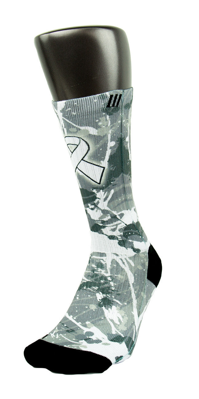 Lung Cancer A Splash of White CES Custom Socks | CustomizeEliteSocks.com™