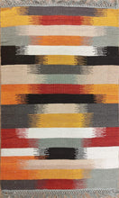 Load image into Gallery viewer, The Rugs Cafe Dhurries 2 x 3 / Multi Multiple Colored Column Abstract cum Linear Rug - Modern and Contemporary Rug
