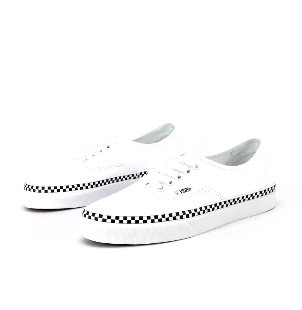 white vans checkered stripe