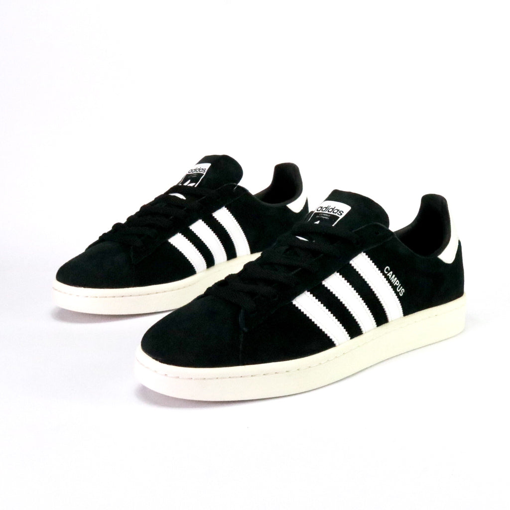 black and white adidas campus