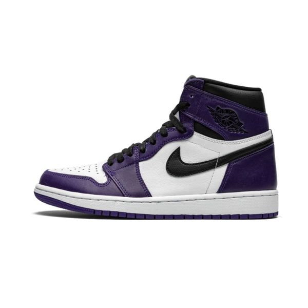 white and purple jordan ones