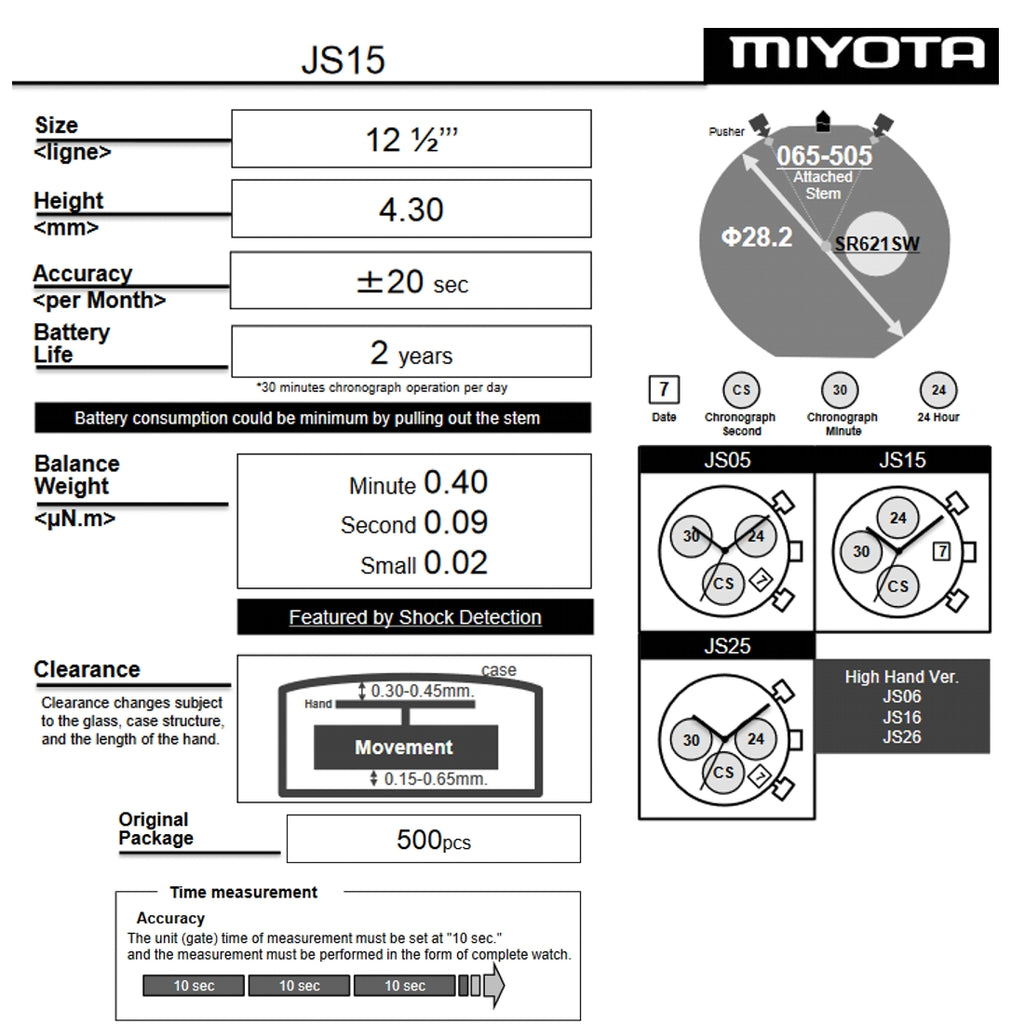 come4buy.com Moviment Quars MIYOTA JS15 Cronòmetre Data Quars