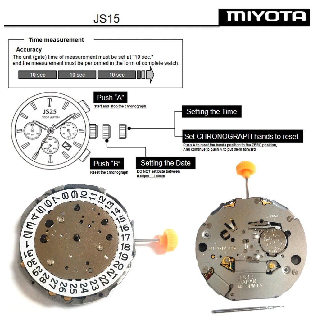 come4buy.com Movement Quartz MIYOTA JS15 Stop Watch Date Quartz