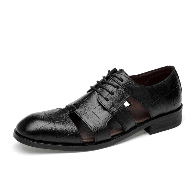 Summer Men Casual Business Suit Shoes Brown Men Sandals Leather Classi ...