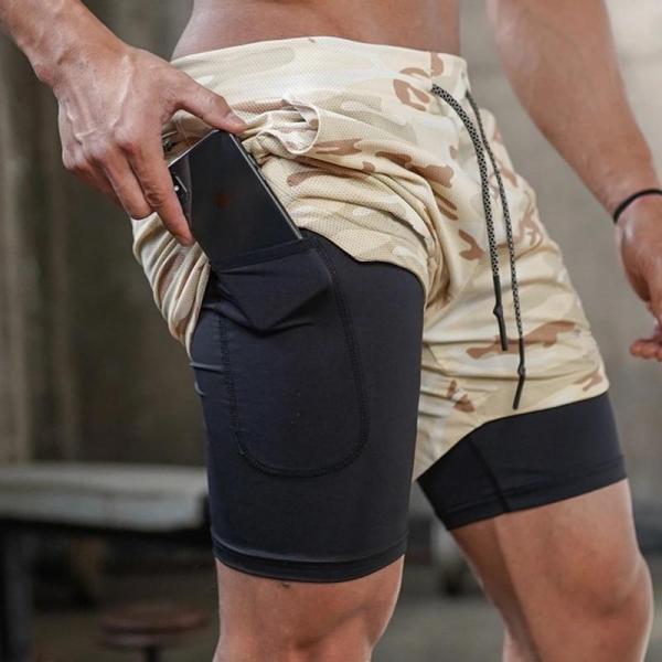 New Gym Shorts Men Fitness Running Shorts 2 In 1 Camo Bodybuilding Spo ...