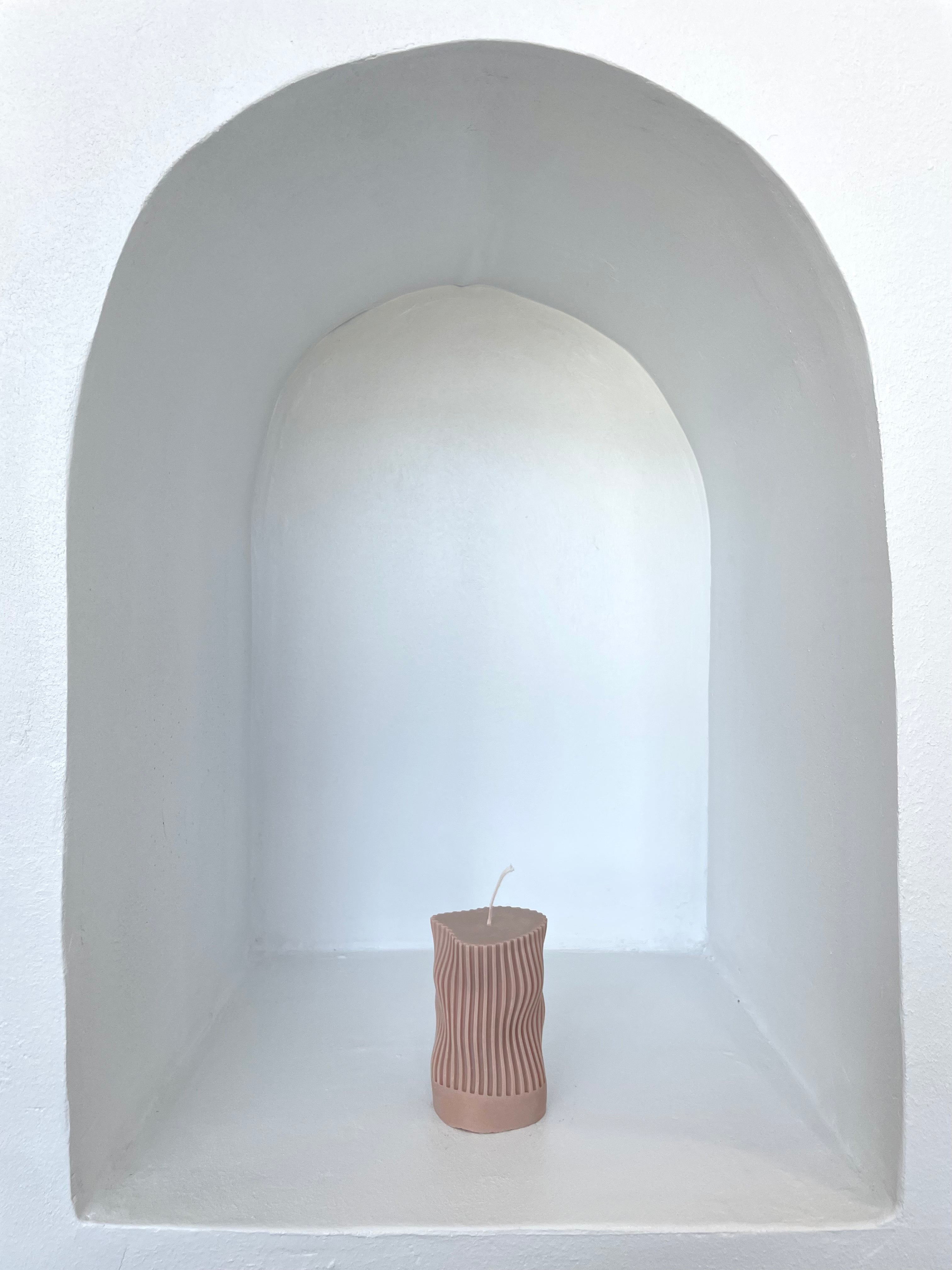 WAVY PILLAR CANDLE - TAUPE