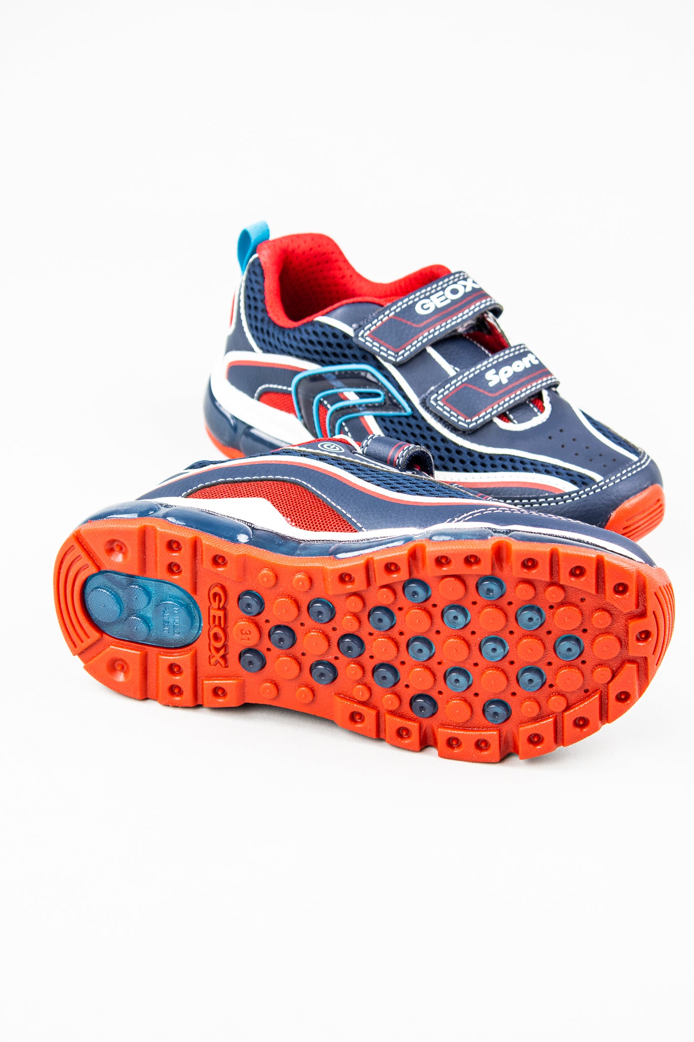 Mascotas planes Mancha Geox J0244C | Boys Navy & Red Runner with Lights – Donnellans