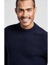 Load image into Gallery viewer, Bugatti 7700 25522 390 | Cotton Cashmere Turtleneck Knit with Subtle Cross Stripes in Navy