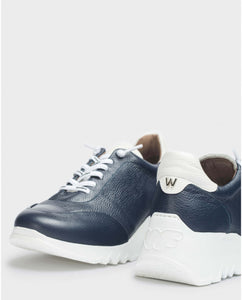 Wonders E-6710 | Elasticated Leather Lace Trainers in Navy