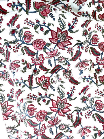Red Multicolor Chintz Tablecloth, Wood Block Printed in India, Perfect tablecloth for Christmas and Festivals