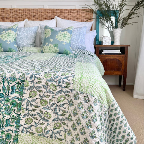 green kantha quilt