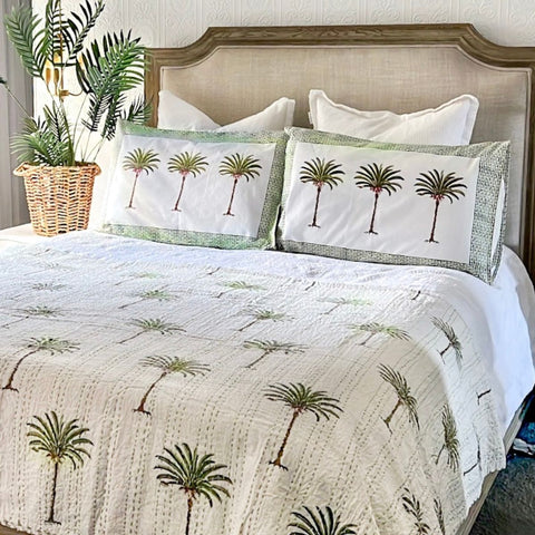 green palm tree kantha quilt