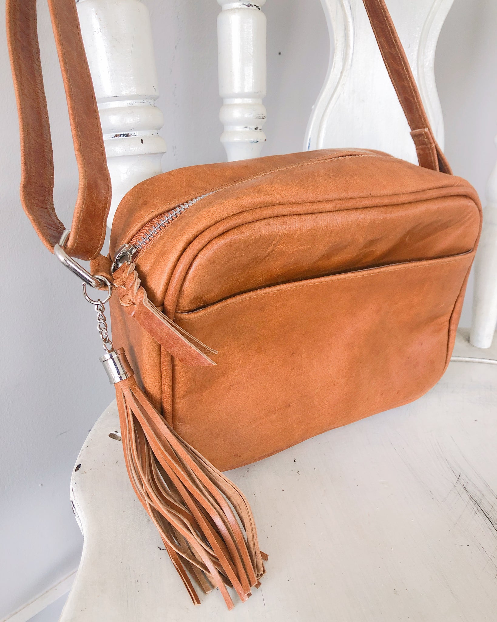 small tan leather bag