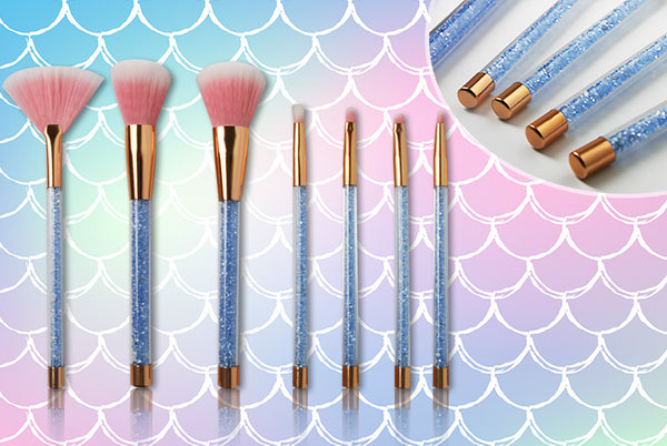 7pc Blue Crystal Makeup Brush Set 0