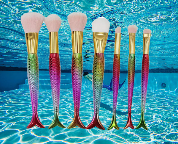 Glamza 7pc Mermaid Makeup Brush Sets - Wide Fin and Big Fin 0