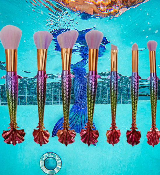 Glamza 7pc Mermaid Makeup Brush Sets - Wide Fin and Big Fin 1