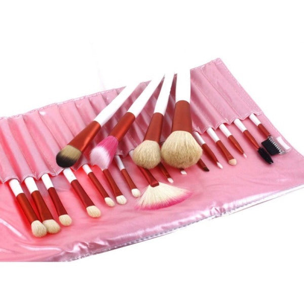 20pc Professional Brush Set in Pink Leather Pouch 2
