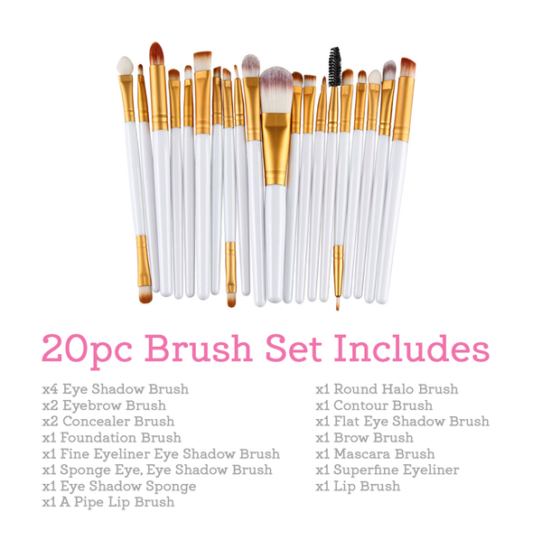 Glamza 20pc Makeup Brushes Set - White 1