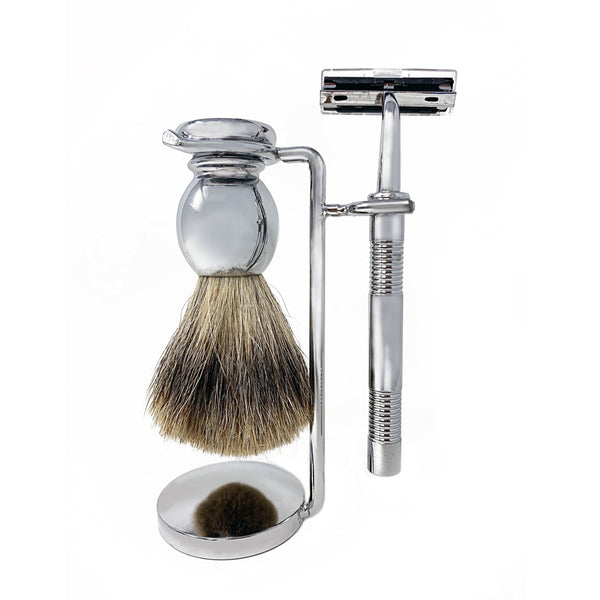 4pc Shaving Kit - Heavy Duty Solid Chrome Affect with Optional Extra Razor Blades 0