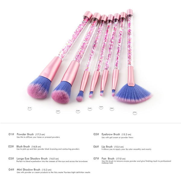 7pc Pink Glitter Makeup Brushes 0