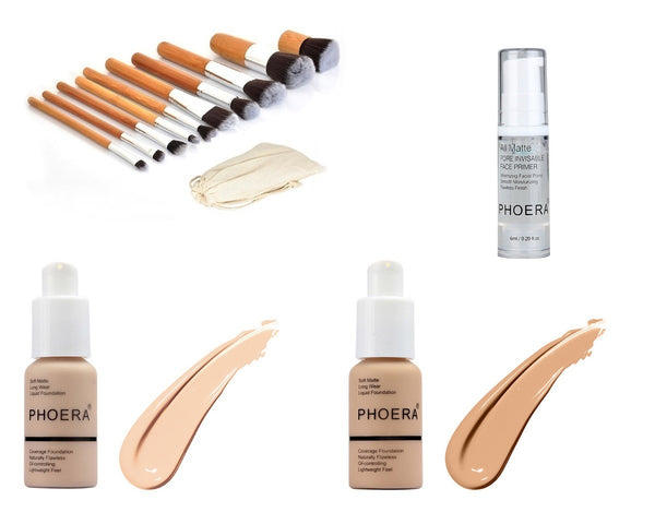 Phoera Foundation & Primer 6ml Bamboo Brush Set (Nude & Buff Beige) 0